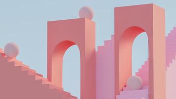 Abstract 3d rendering of geometric shapes Two Arcs and Spheres. Surreal composition. Balance concept. photo