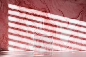 3D rendering of transparent podium for product presentation in room photo