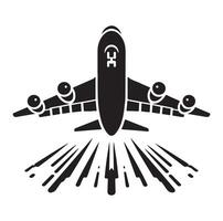 Airplane silhouette. Passenger plane landing, back front and bottom views, aircraft jet silhouettes illustration icons vector