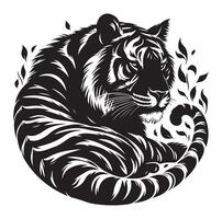 Tigre silueta negro color vector