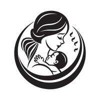 madre con su bebé contento madres día logo diseño aislado en blanco vector
