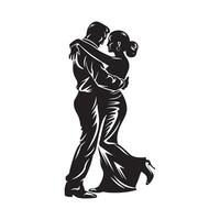 Pareja bailarín bailando tango, negro silueta en blanco fondo, ilustración valores imagen vector