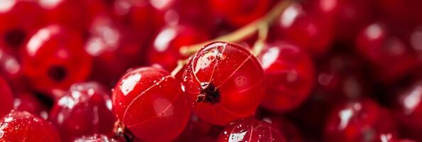 Closeup of a red currant texture, smooth and shiny, bright red with tiny seeds inside photo