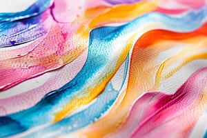 Close up of a vibrant abstract watercolor artwork, featuring swirling pastel lines on a white canvas photo