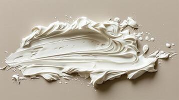 Top View Photo of White Cream Smear on Beige Background. Skincare Concept. Sunscreen Importance