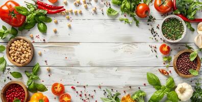 Healthy Diet Food with Empty Space for Text. Tomatoes, Vegetables Background. Healthy Balanced Food Background. photo
