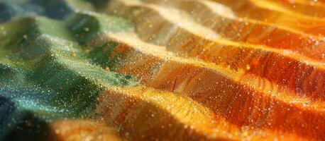 Colorful Sand Background. Orange, Green, White Sands. Close Up Texture of Sand Waves. photo