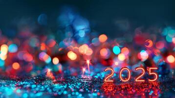 Pink 2025 Neon Numbers in the Corner. New Year. Silvester Bright Shine Background photo