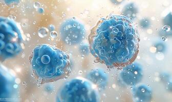 A Close-Up of Microscopic Medical Images Showing Viruses. Microorganisms Under Microscope in Blue Colors. Background with Microorganisms and Space for Text. photo