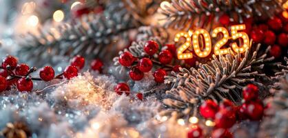 2025. Burning Light Bulbs in 2025 Numbers in New Year Decorations photo