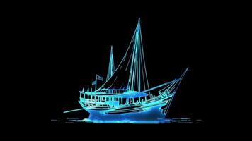 Neon frame effect Bahraini Dhow, a traditional sailing vessel, glow, black background. video