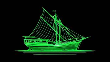 Neon frame effect Bahraini Dhow, a traditional sailing vessel, glow, black background. video