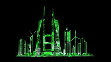 Neon frame effect Bahrain World Trade Center, glow, black background. video