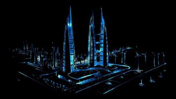 Neon frame effect Bahrain World Trade Center, glow, black background. video