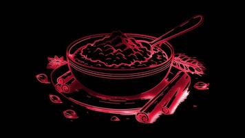 Neon frame effect Harees, a traditional Arabian dish, glow, black background. video