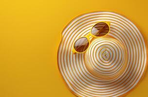 Hat and Sunglasses on Yellow Background photo