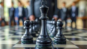Man in Suit Standing Behind Chess Board photo