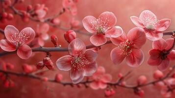 Pink Flowers on Red Background photo