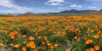 campo de naranja flores debajo azul cielo foto