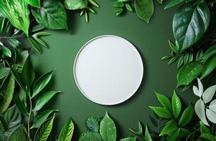 Green Leaves Surrounding Round Mirror photo
