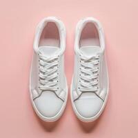 White Sneakers on Pink Background photo