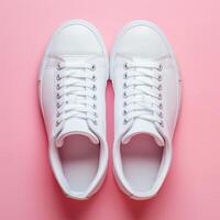 White Sneakers on Pink Background photo