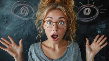 Woman With Glasses Making a Surprised Face photo