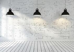 Three Lights Hanging on Brick Wall photo
