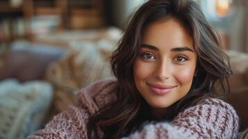 Woman With Long Hair Smiling at Camera photo