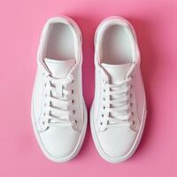 White Sneakers on Pink Background photo