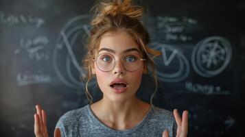 Woman With Glasses Making a Surprised Face photo