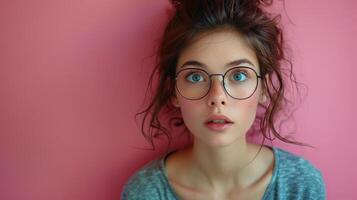 Woman Wearing Glasses Making a Surprised Face photo