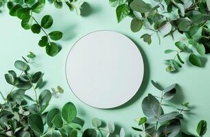 Green Leaves Surrounding Round Mirror photo