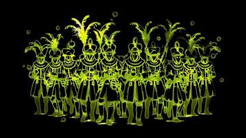 Neon frame effect Carnival of Binche, a famous Belgian festival, glow, black background. video