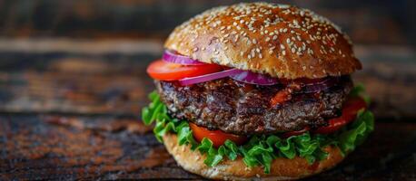 hamburguesa en mesa de madera foto