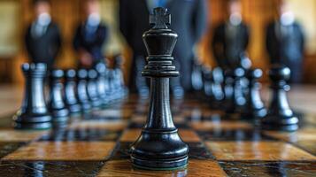 Man in Suit Standing Behind Chess Board photo