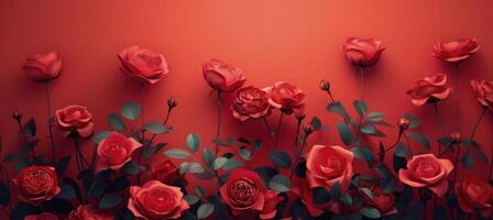Red Roses on Red Wall photo
