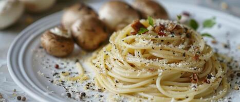 Plate With Spaghetti and Mushrooms photo
