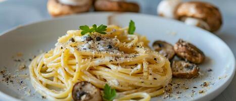Plate With Spaghetti and Mushrooms photo
