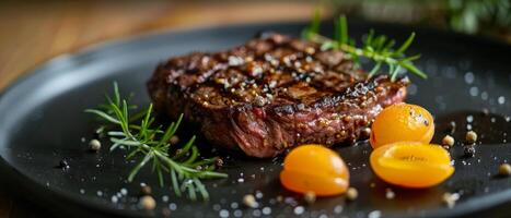 Steak and Oranges on Plate photo