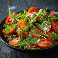 Black Bowl Filled With Salad on Table photo