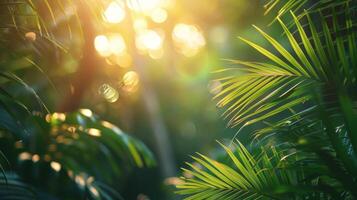 Sun Shining Through Tropical Tree Leaves photo