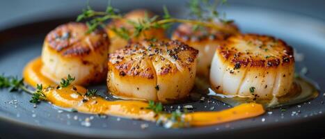 Plate of Scallops on Table photo