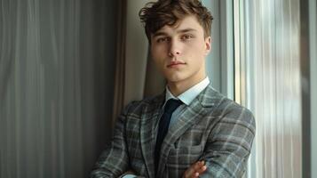 Man in Suit Leaning Against Wall photo