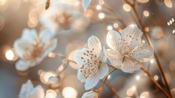 Close Up of White Flowers on Branch photo