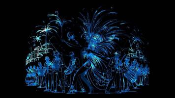neon telaio effetto rio de Janeiro carnevale samba del Brasile danza, incandescenza, nero sfondo. video