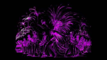 Neon frame effect Rio de Janeiro's Carnival Samba Brazil's dance, glow, black background. video