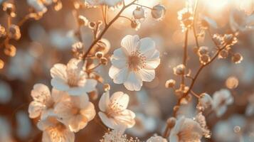 Close Up of White Flowers on Branch photo