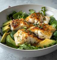 White Bowl Filled With Salad and Fish photo