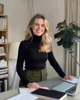 Woman Standing in Front of Laptop Computer photo